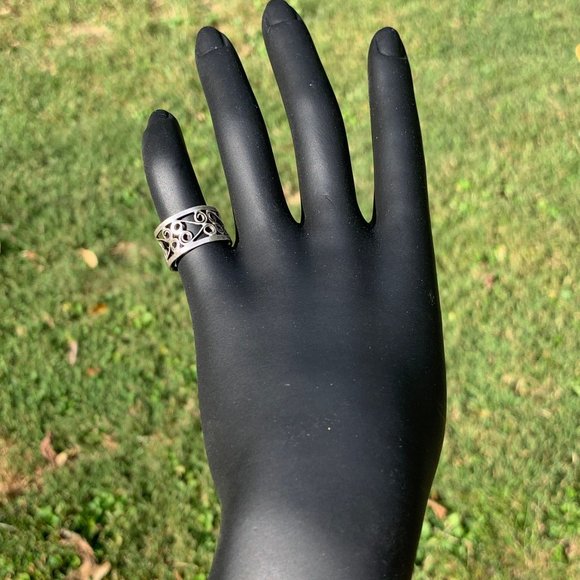 Sterling Silver Boho Open Swirl Filigree Concave Ring Size 4 3/4 Women's Jewelry - Picture 4 of 11